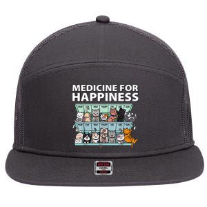 Medicine For Happiness Funny Cat Lover 7 Panel Mesh Trucker Snapback Hat