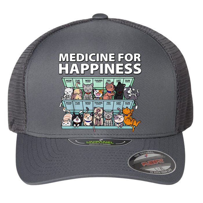 Medicine For Happiness Funny Cat Lover Flexfit Unipanel Trucker Cap