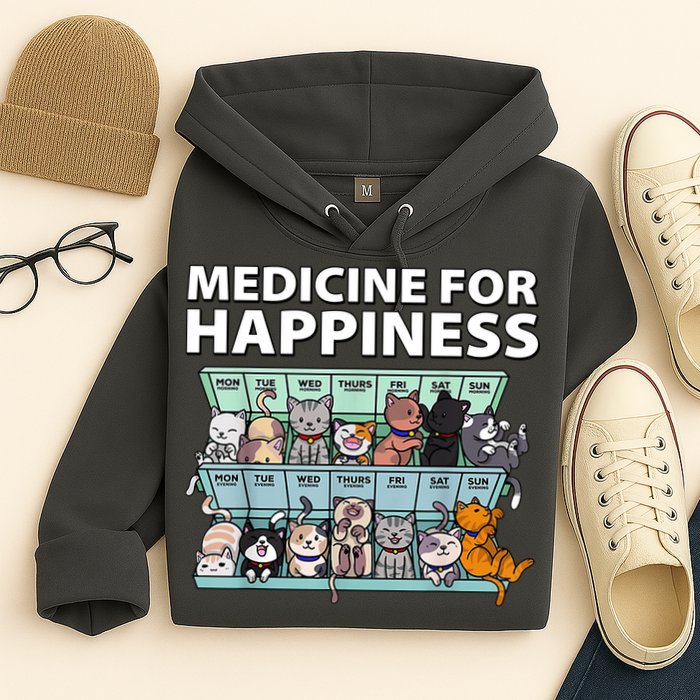 Medicine For Happiness Funny Cat Lover Hoodie