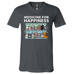 Medicine For Happiness Funny Cat Lover V-Neck T-Shirt