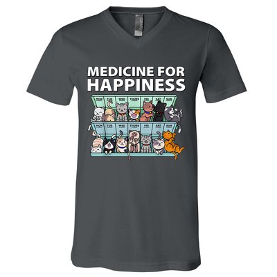 Medicine For Happiness Funny Cat Lover V-Neck T-Shirt