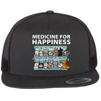 Medicine For Happiness Funny Cat Lover Flatbill Hat