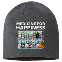 Medicine For Happiness Funny Cat Lover Sustainable Beanie