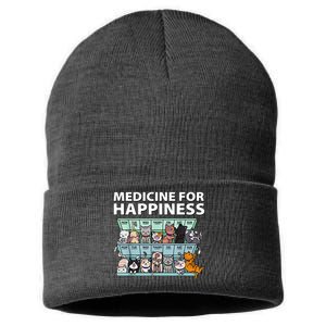 Medicine For Happiness Funny Cat Lover Sustainable Knit Beanie