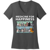 Medicine For Happiness Funny Cat Lover Women's V-Neck T-Shirt