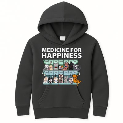 Medicine For Happiness Funny Cat Lover Kids Hoodie