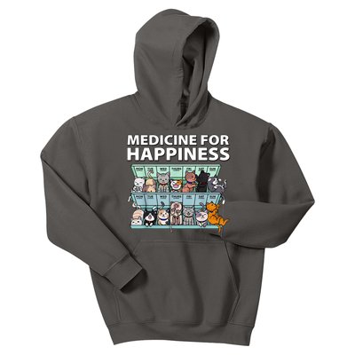 Medicine For Happiness Funny Cat Lover Kids Hoodie