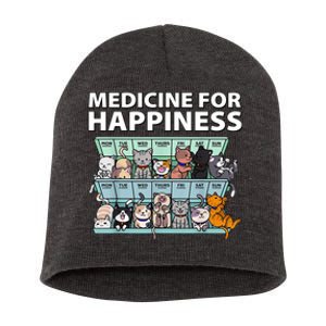 Medicine For Happiness Funny Cat Lover Short Acrylic Beanie