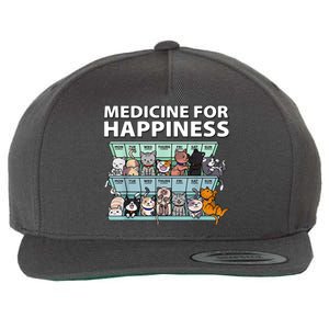 Medicine For Happiness Funny Cat Lover Wool Snapback Cap