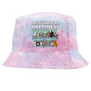 Medicine For Happiness Funny Cat Lover Tie-Dyed Bucket Hat