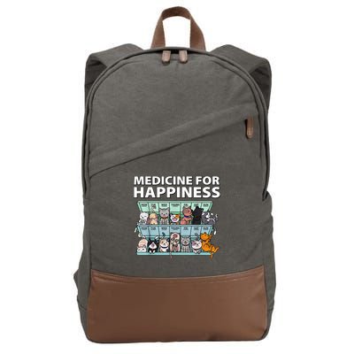 Medicine For Happiness Funny Cat Lover Cotton Canvas Backpack
