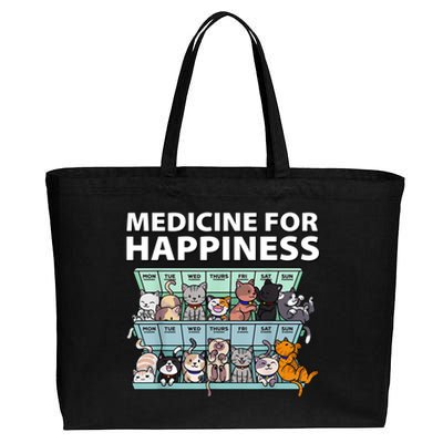 Medicine For Happiness Funny Cat Lover Cotton Canvas Jumbo Tote