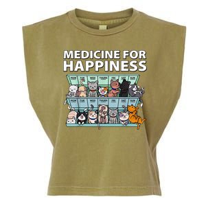 Medicine For Happiness Funny Cat Lover Garment-Dyed Women's Muscle Tee