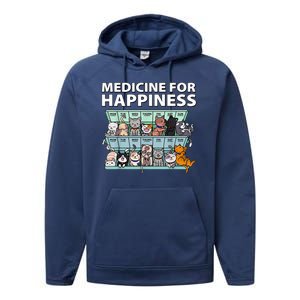 Medicine For Happiness Funny Cat Lover Performance Fleece Hoodie