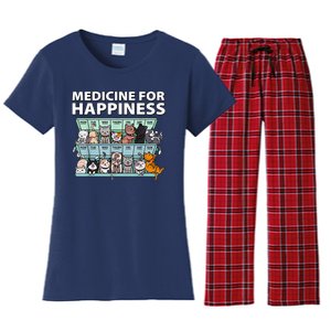 Medicine For Happiness Funny Cat Lover Women's Flannel Pajama Set