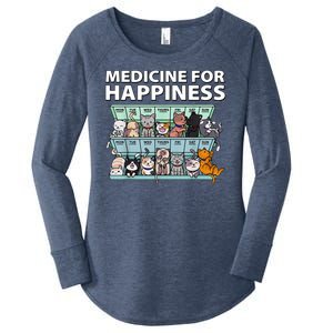 Medicine For Happiness Funny Cat Lover Women's Perfect Tri Tunic Long Sleeve Shirt