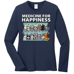 Medicine For Happiness Funny Cat Lover Ladies Long Sleeve Shirt