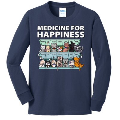 Medicine For Happiness Funny Cat Lover Kids Long Sleeve Shirt