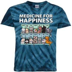 Medicine For Happiness Funny Cat Lover Kids Tie-Dye T-Shirt