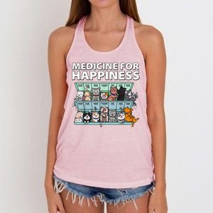 Medicine For Happiness Funny Cat Lover Women's Knotted Racerback Tank