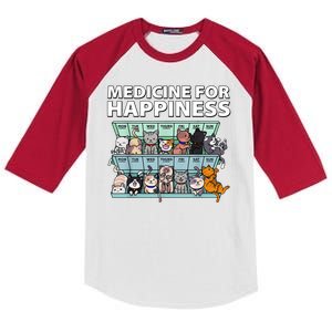 Medicine For Happiness Funny Cat Lover Kids Colorblock Raglan Jersey