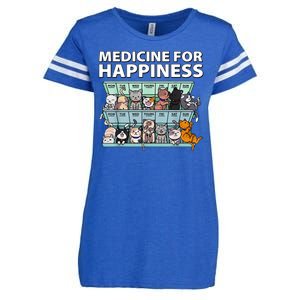 Medicine For Happiness Funny Cat Lover Enza Ladies Jersey Football T-Shirt