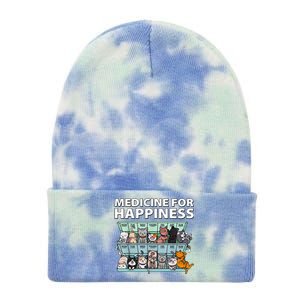 Medicine For Happiness Funny Cat Lover Tie Dye 12in Knit Beanie