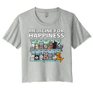 Medicine For Happiness Funny Cat Lover Women's Crop Top Tee