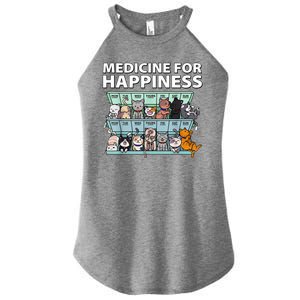 Medicine For Happiness Funny Cat Lover Women's Perfect Tri Rocker Tank