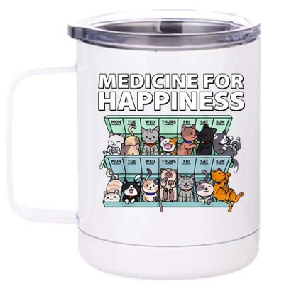 Medicine For Happiness Funny Cat Lover 12 oz Stainless Steel Tumbler Cup