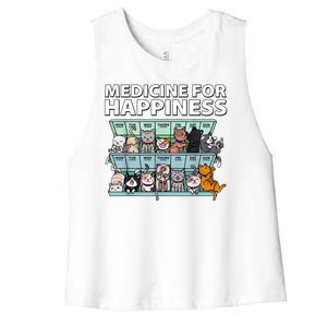 Medicine For Happiness Funny Cat Lover Women's Racerback Cropped Tank