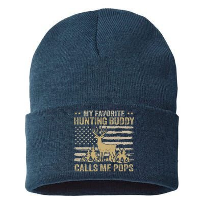 My Favorite Hunting Buddy Calls Me Pops Funny Hunting Sustainable Knit Beanie