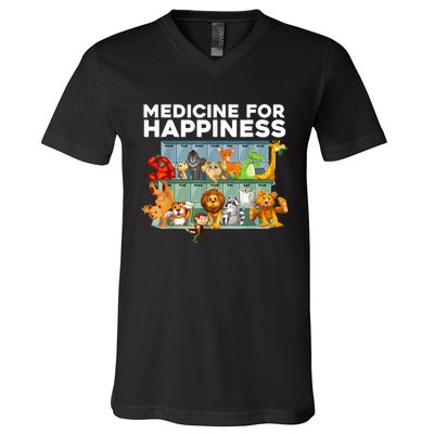 Medicine For Happiness Wildlife Animal Rescue Zoo Animal V-Neck T-Shirt