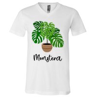 Monstera Flora Houseplant Gardener Plant Lover V-Neck T-Shirt