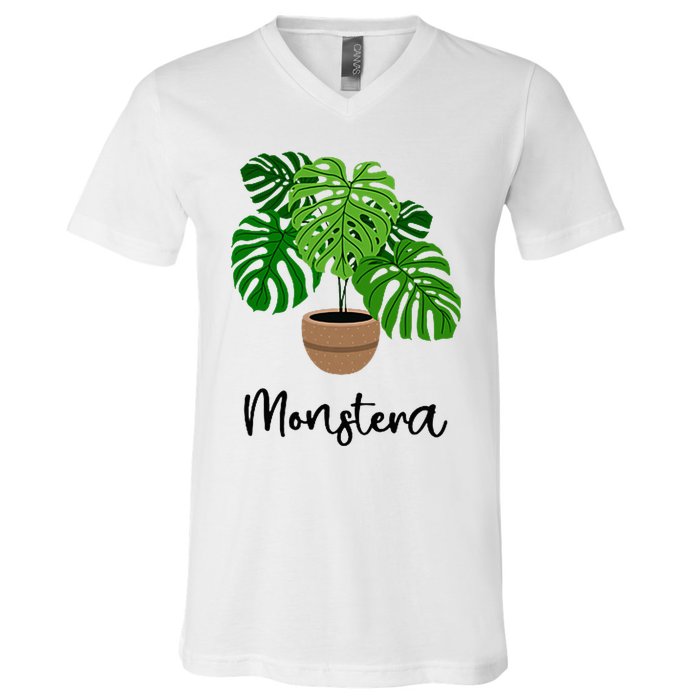 Monstera Flora Houseplant Gardener Plant Lover V-Neck T-Shirt