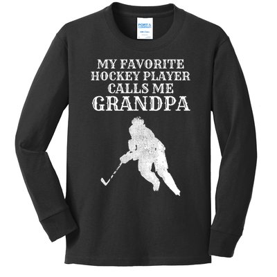 My Favorite Hockey Player Calls Me Grandpa Kids Long Sleeve Shirt