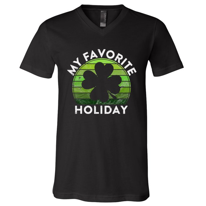 My Favorite Holiday Sunset Luck Irish St Patrick's Day V-Neck T-Shirt