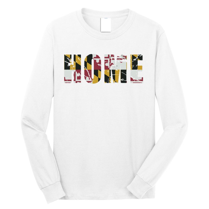 Maryland Flag Home Love Family Vintage Fade Long Sleeve Shirt