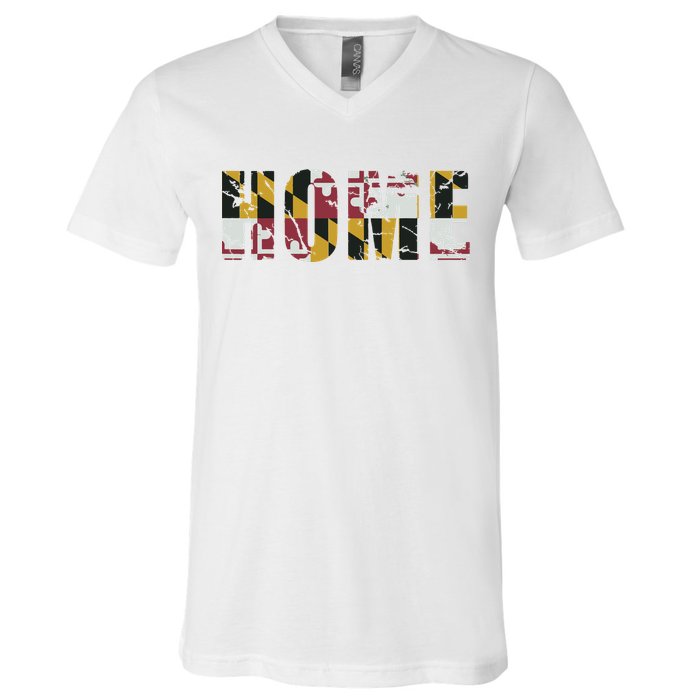 Maryland Flag Home Love Family Vintage Fade V-Neck T-Shirt