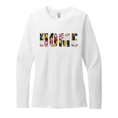 Maryland Flag Home Love Family Vintage Fade Womens CVC Long Sleeve Shirt