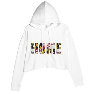 Maryland Flag Home Love Family Vintage Fade Crop Fleece Hoodie