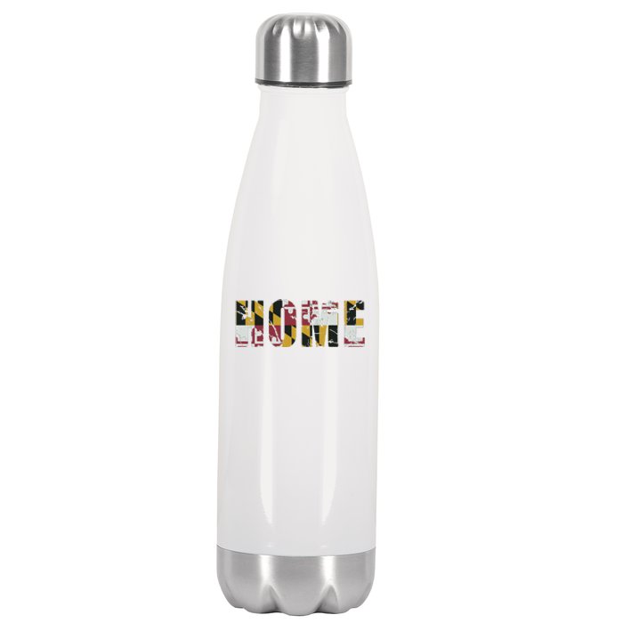 Maryland Flag Home Love Family Vintage Fade Stainless Steel Insulated Water Bottle