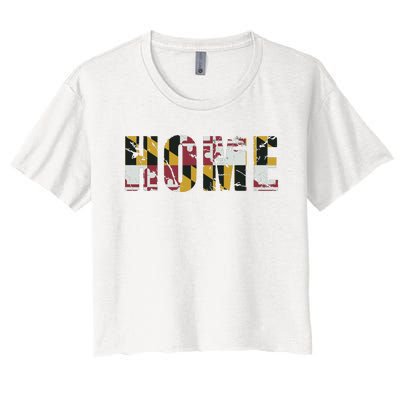 Maryland Flag Home Love Family Vintage Fade Women's Crop Top Tee