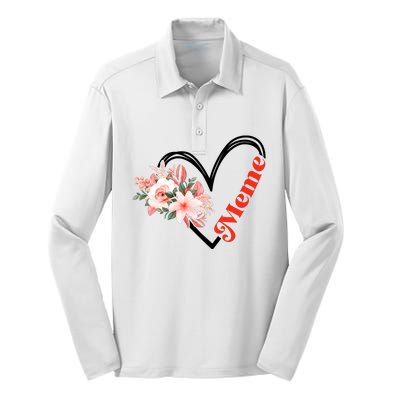 Meme Flower Heart Silk Touch Performance Long Sleeve Polo