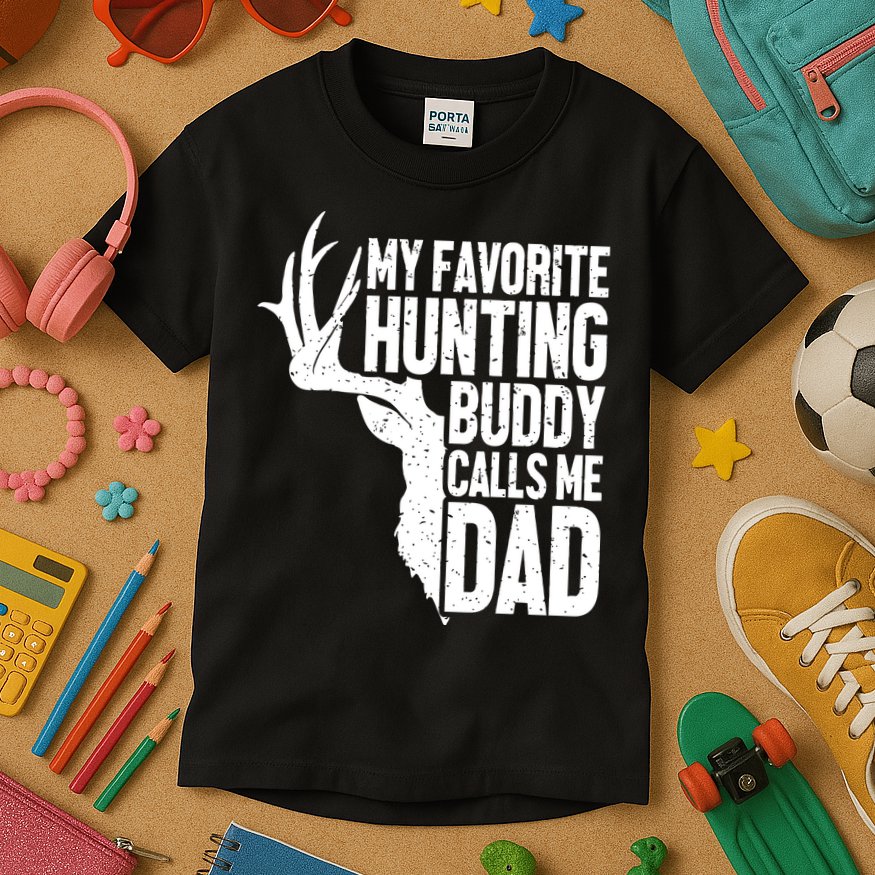 My Favorite Hunting Buddy Calls Me Dad Fathers Day Gift Kids T-Shirt