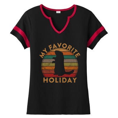 My Favorite Holiday Ground Hog Sunset Gift Groundhog Day Cool Gift Ladies Halftime Notch Neck Tee