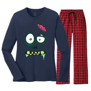 Monster Face Halloween Matching Costume Zombie Women's Long Sleeve Flannel Pajama Set 