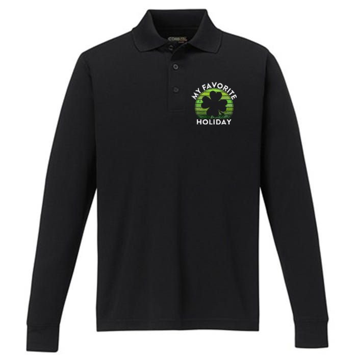 My Favorite Holiday Sunset Irish St Patrick's Day Performance Long Sleeve Polo