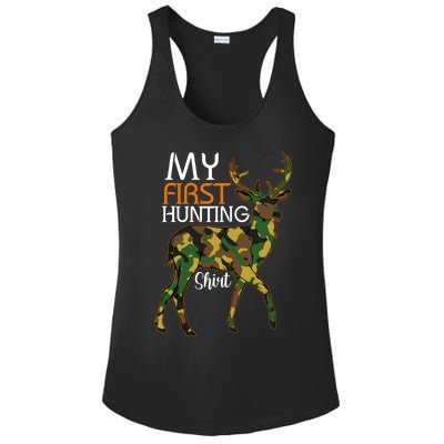 My First Hunting Funny Gift Fathers Day Deer Hunter Dad Husband Gift Ladies PosiCharge Competitor Racerback Tank