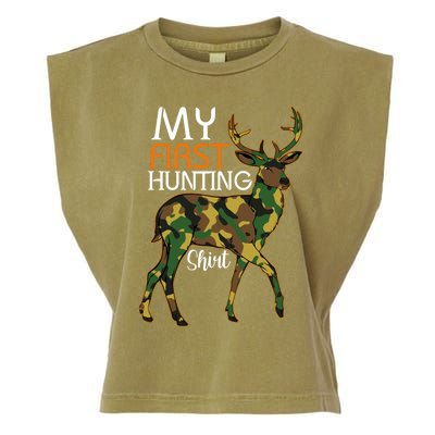 My First Hunting Funny Gift Fathers Day Deer Hunter Dad Husband Gift Garment-Dyed Women's Muscle Tee